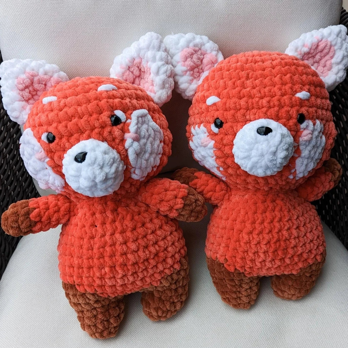 cute soft crochet red panda, stuffed animal plushie toy friend handmade with yarn turning red