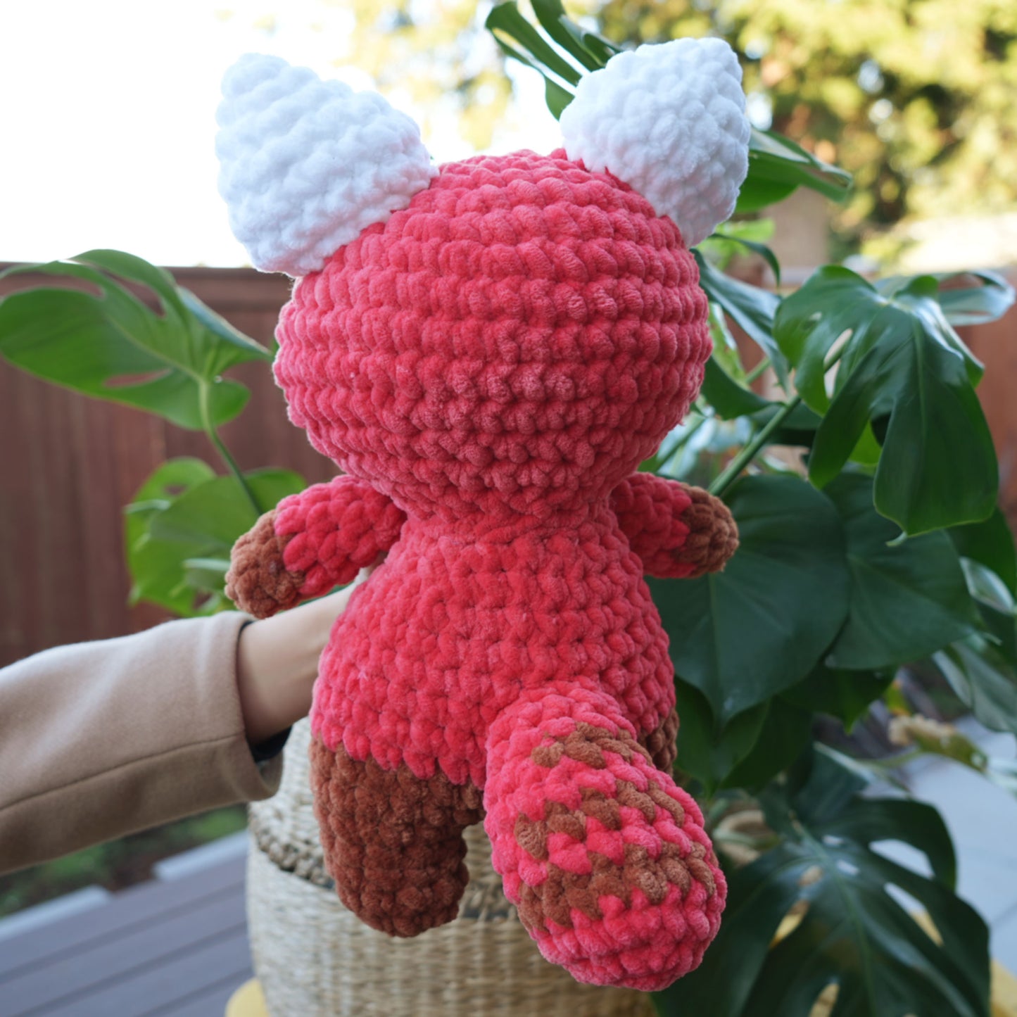 cute soft red panda, stuffed animal plushie toy handmade with yarn turning red