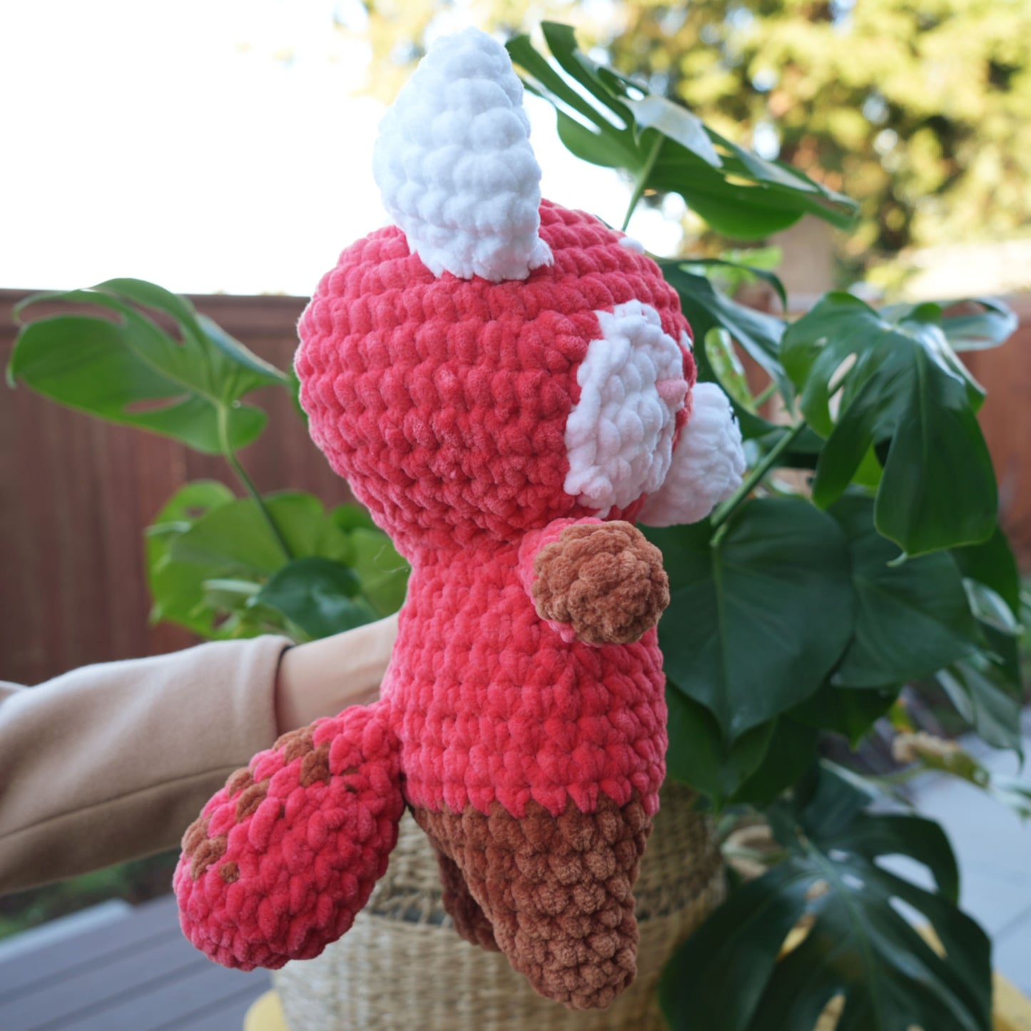 cute soft red panda, stuffed animal plushie toy handmade with yarn turning red