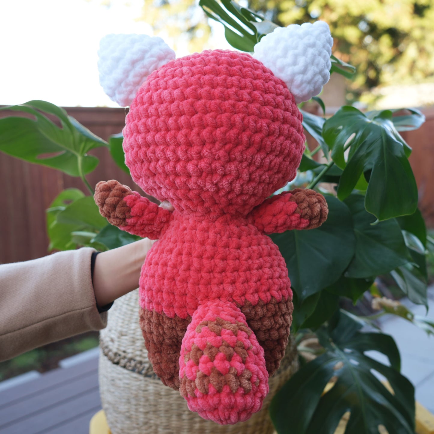 cute soft crochet red panda, stuffed animal plushie toy friend handmade with yarn turning red