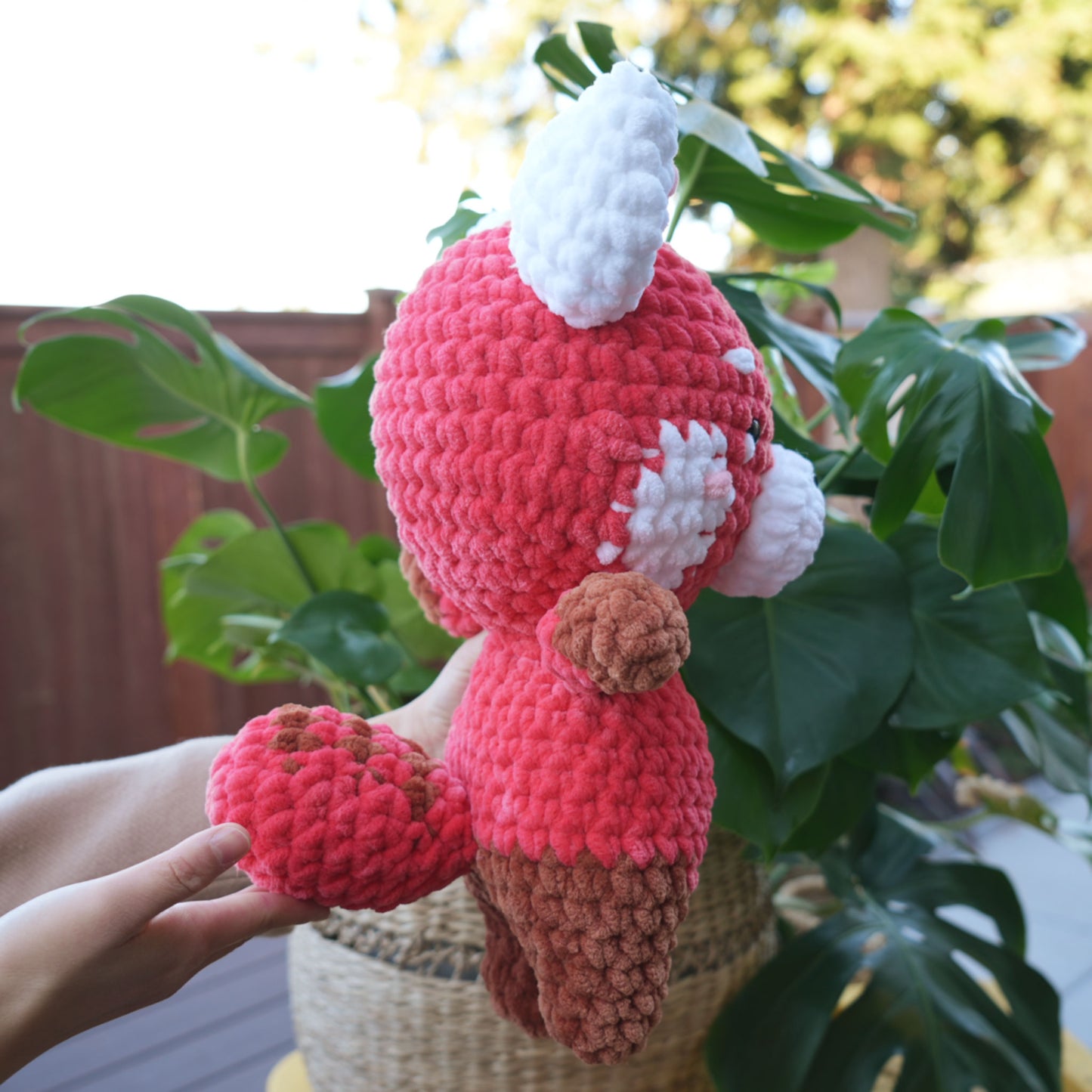 cute soft crochet red panda, stuffed animal plushie toy friend handmade with yarn turning red