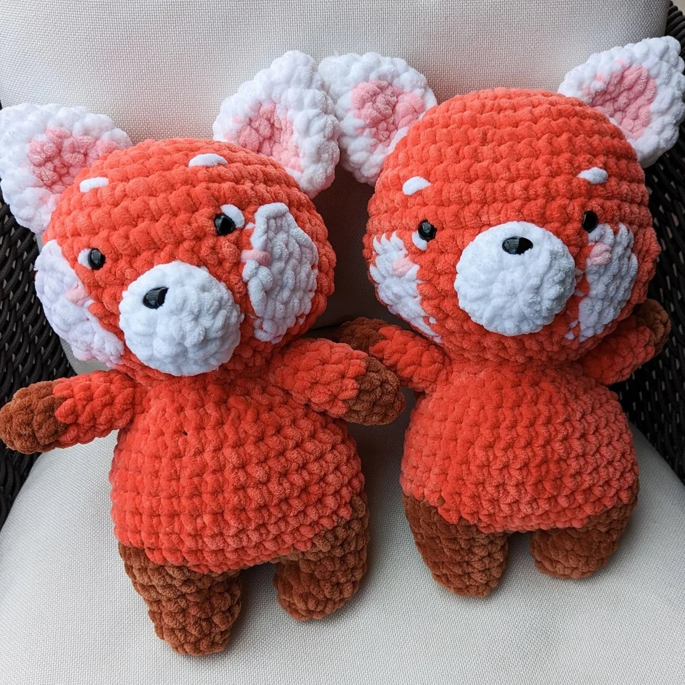 cute soft red panda, stuffed animal plushie toy handmade with yarn turning red
