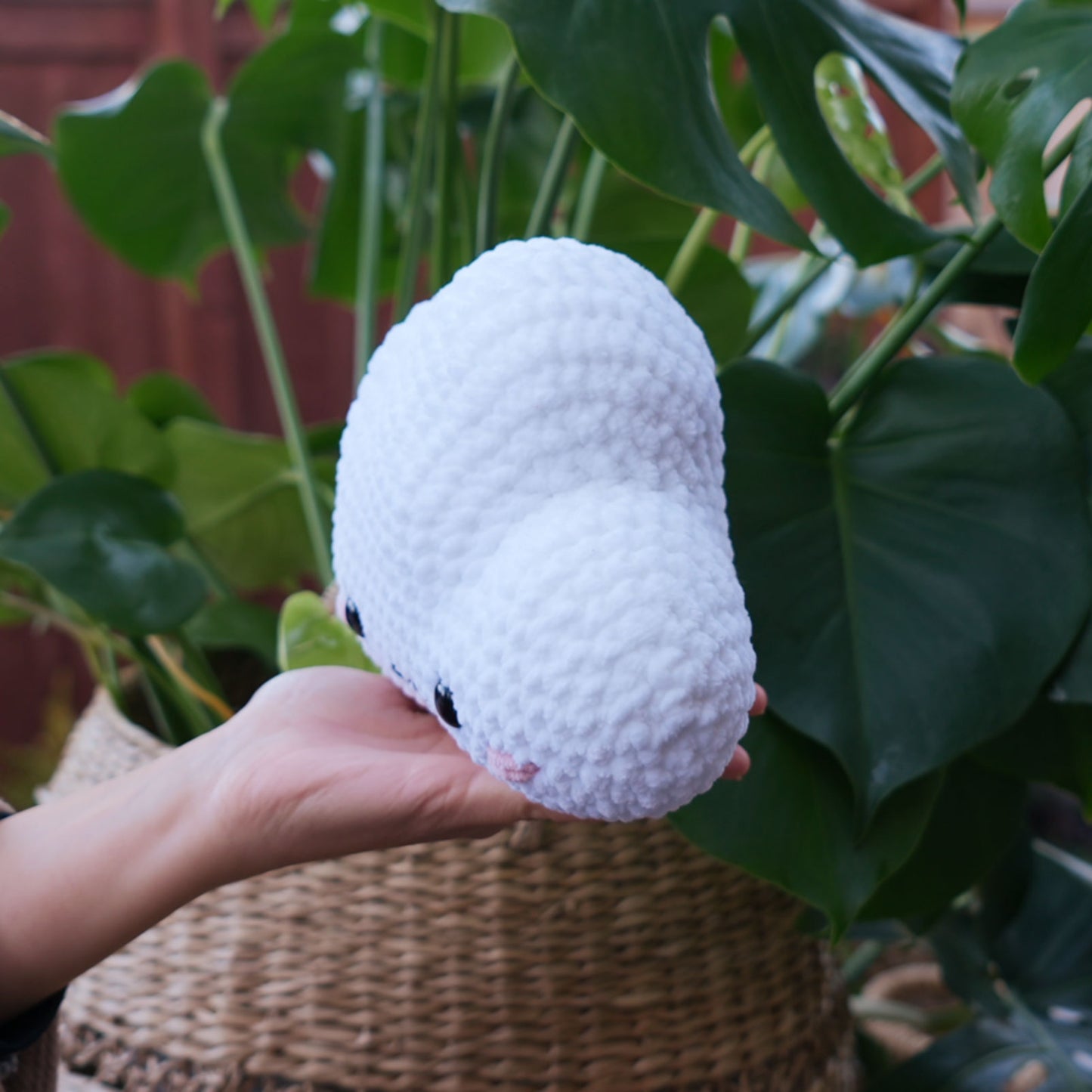 cute soft white crochet cloud with happy face, stuffed animal plushie toy handmade with yarn pillow